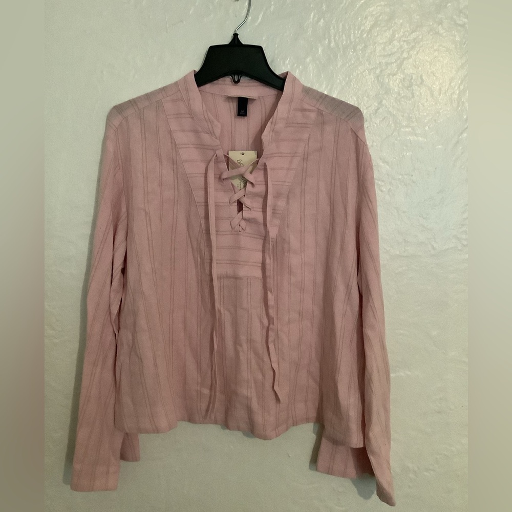 Universal Thread Light Pink Lace-Up Long Sleeve Blouse